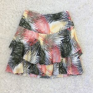 WHBM Tropical Leaves Colorful Flouncy Ruffle Skirt
